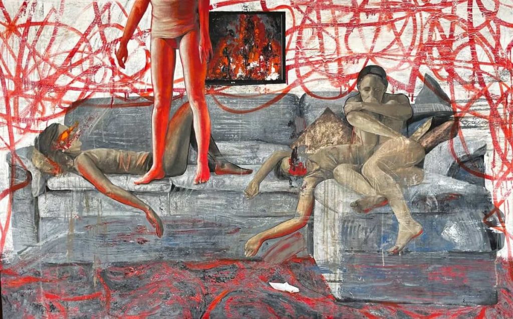 Painting exploring freedom, alienation and the mythology of late capitalism
