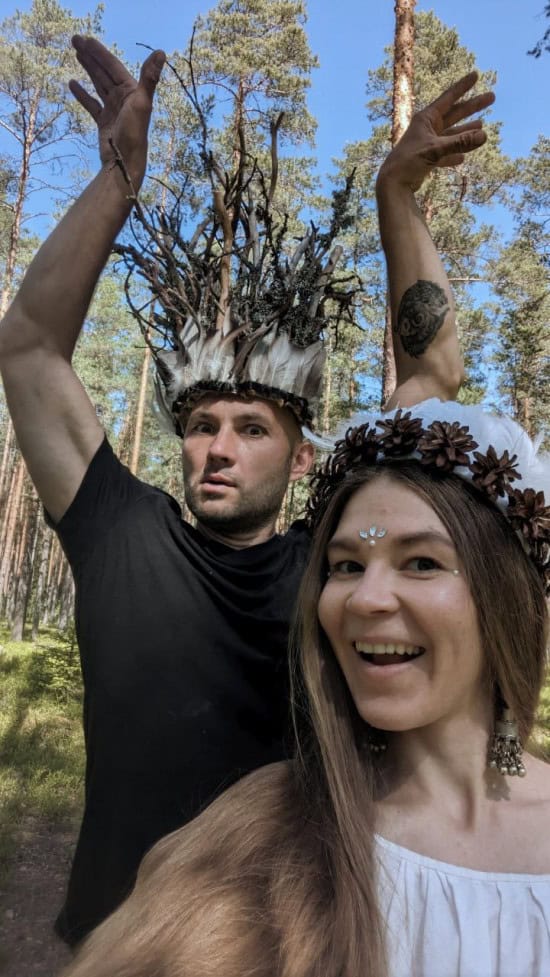 Artist outdoors with her partner