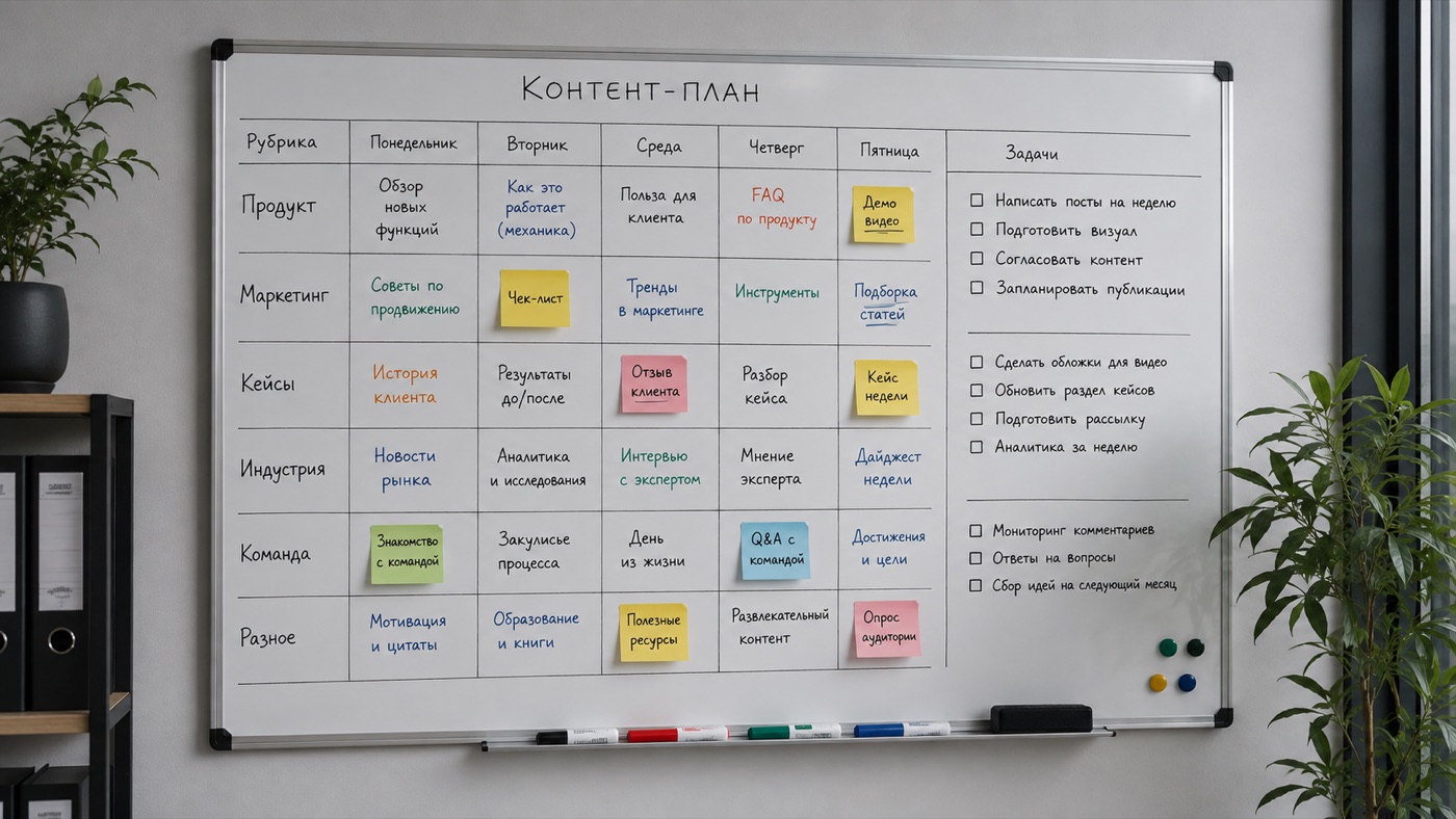 A content plan on a whiteboard