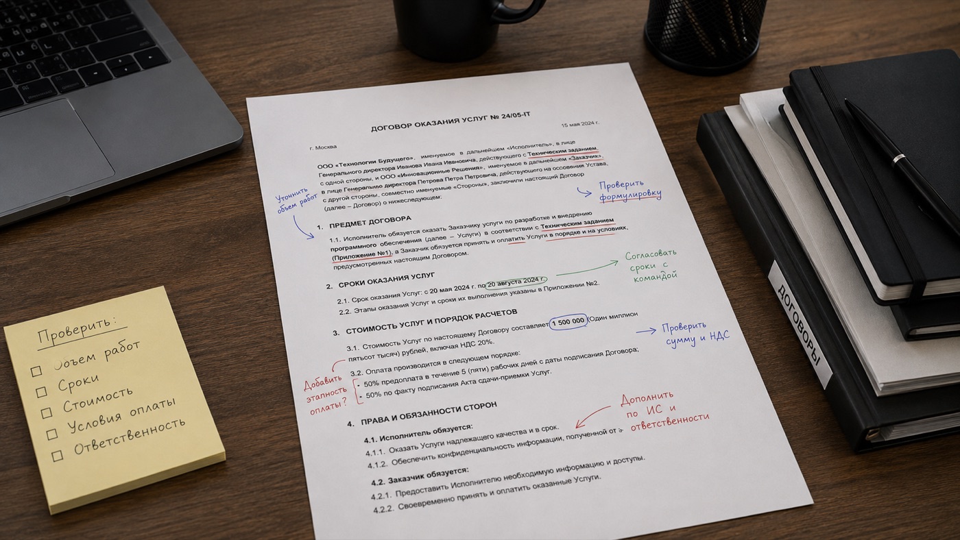 A contract with a lawyer's notes
